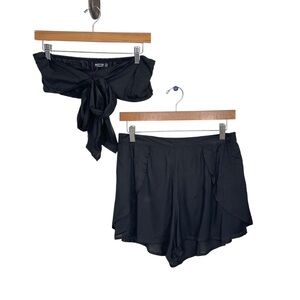 Nasty Gal Tied To The Bar Bandeau Top Short Set Sz US 8 Black